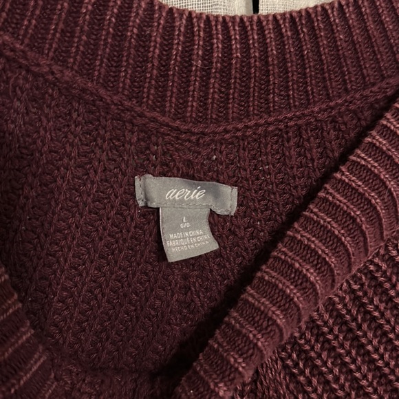 aerie burgundy cable knit scoop neck sweater - Picture 2 of 3